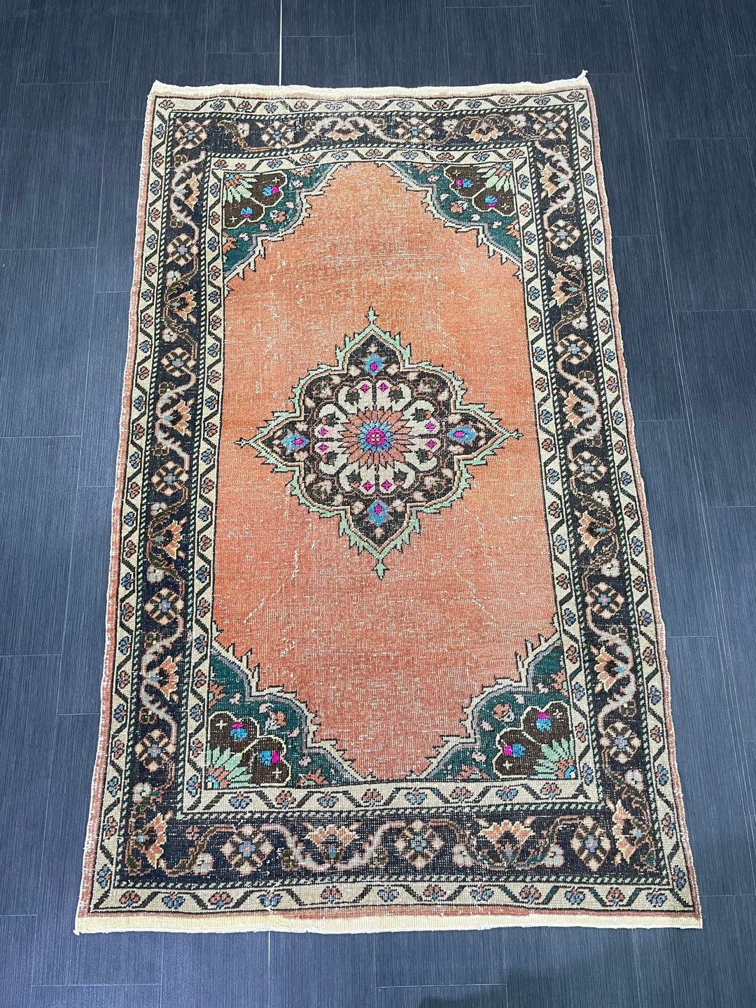 Beige Turkish Oushak Rug 3' 11" x 7' 2" Hand-Knotted detail