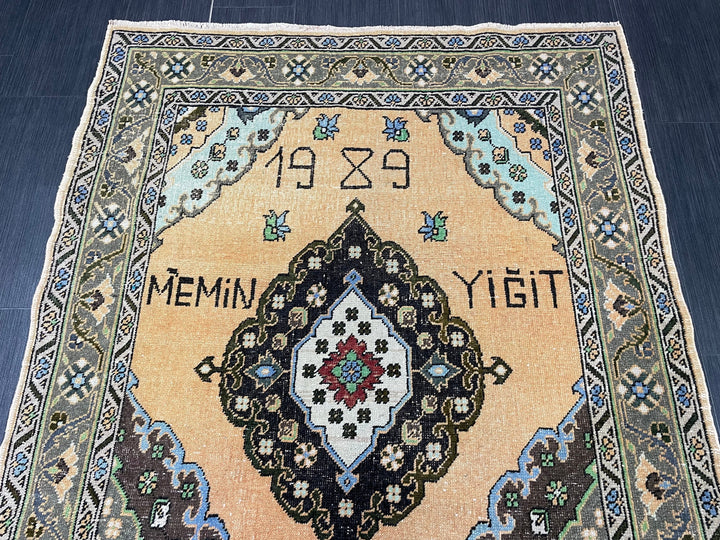 Beige Turkish Oushak Rug 4' x 6' 11" Hand-Knotted field