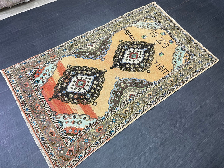 Beige Turkish Oushak Rug 4' x 6' 11" Hand-Knotted