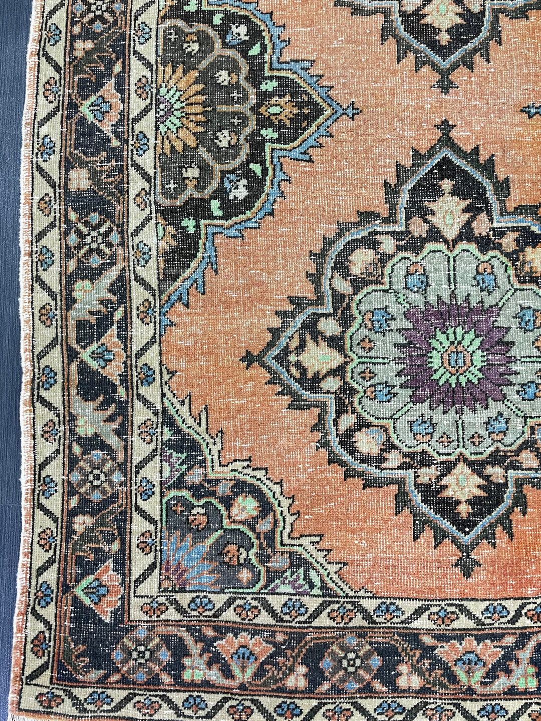 Beige Turkish Oushak Rug 4' 2" x 6' 6" Hand-Knotted reverse