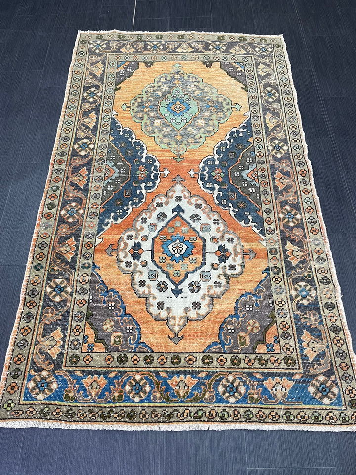 Beige Turkish Oushak Rug 3' 9" x 6' 6" Hand-Knotted