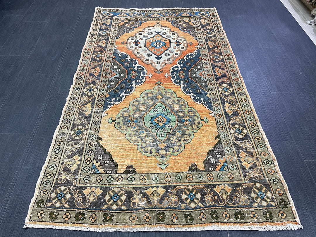 Beige Turkish Oushak Rug 3' 9" x 6' 6" Hand-Knotted field