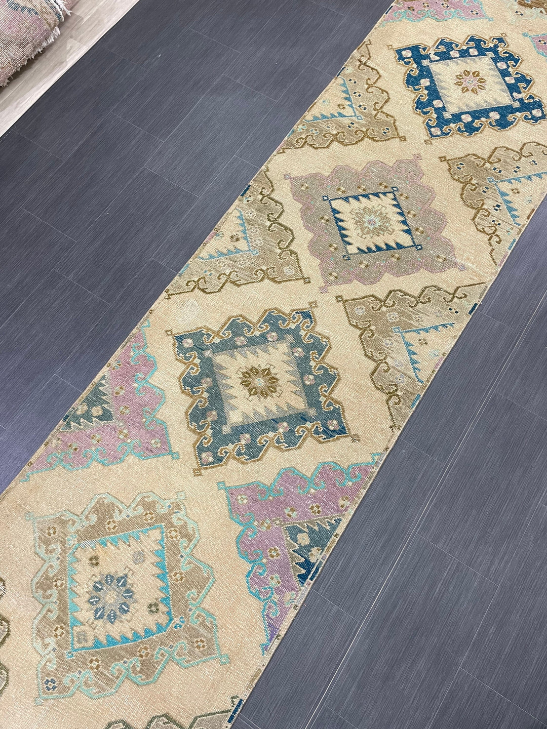 Tan Turkish Runner Rug 2' 11" x 13' 3" Hand-Knotted field