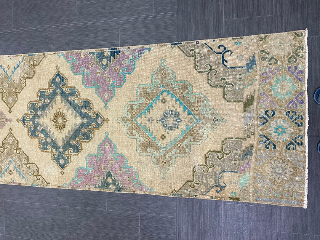 Tan Turkish Runner Rug 2' 11" x 13' 3" Hand-Knotted texture