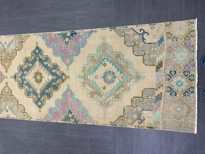 Tan Turkish Runner Rug 2' 11" x 13' 3" Hand-Knotted texture