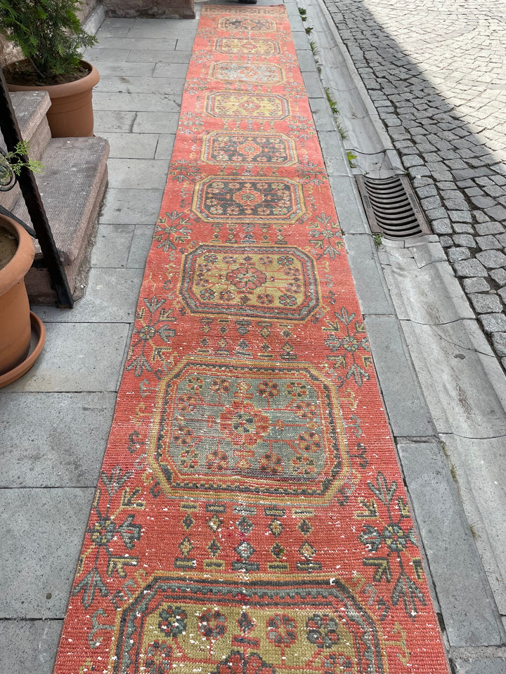 Beige Turkish Runner Rug 2' 7" x 22' 3" Hand-Knotted close-up