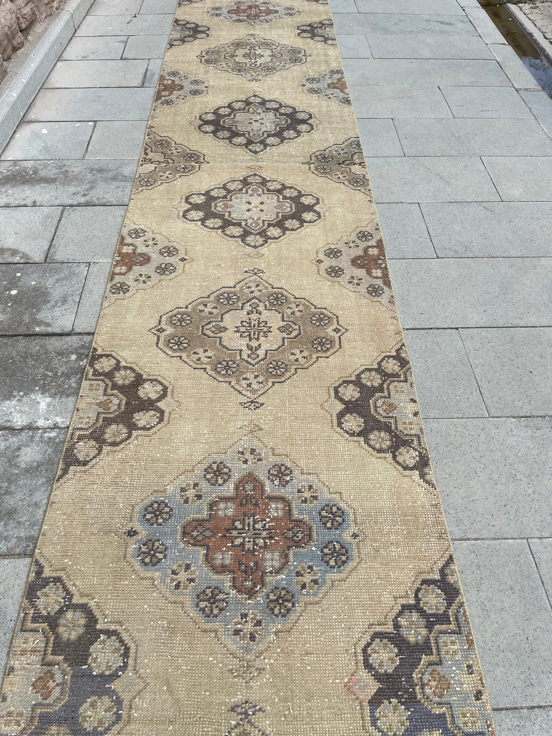 Beige Turkish Runner Rug 2' 9" x 21' 4" Hand-Knotted border