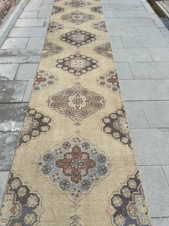 Beige Turkish Runner Rug 2' 9" x 21' 4" Hand-Knotted border