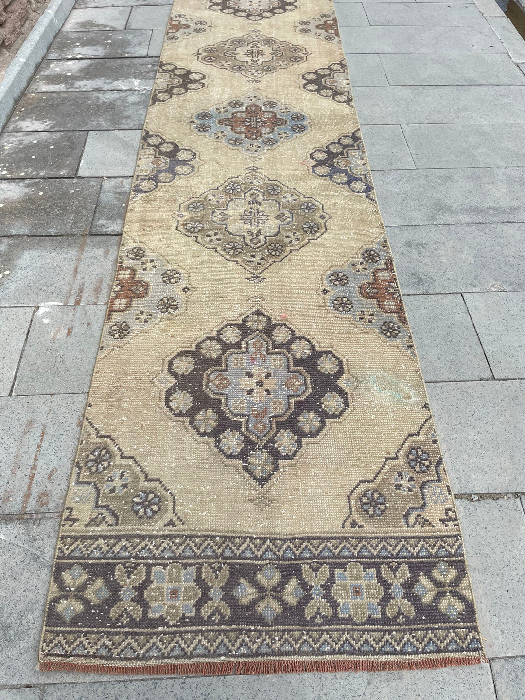 Beige Turkish Runner Rug 2' 9" x 21' 4" Hand-Knotted reverse