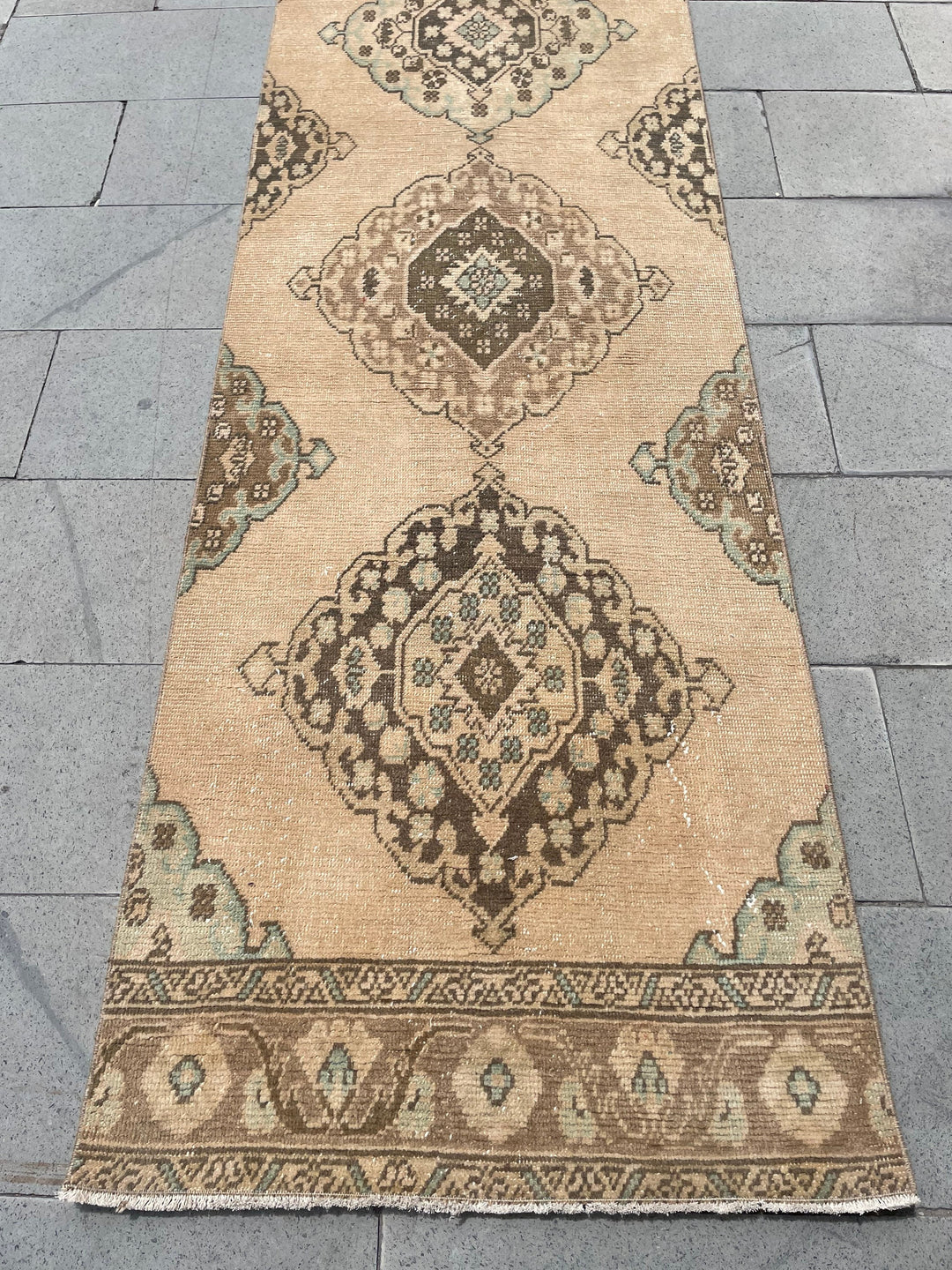 Beige Turkish Runner Rug 2' 9" x 24' 3" Hand-Knotted close-up