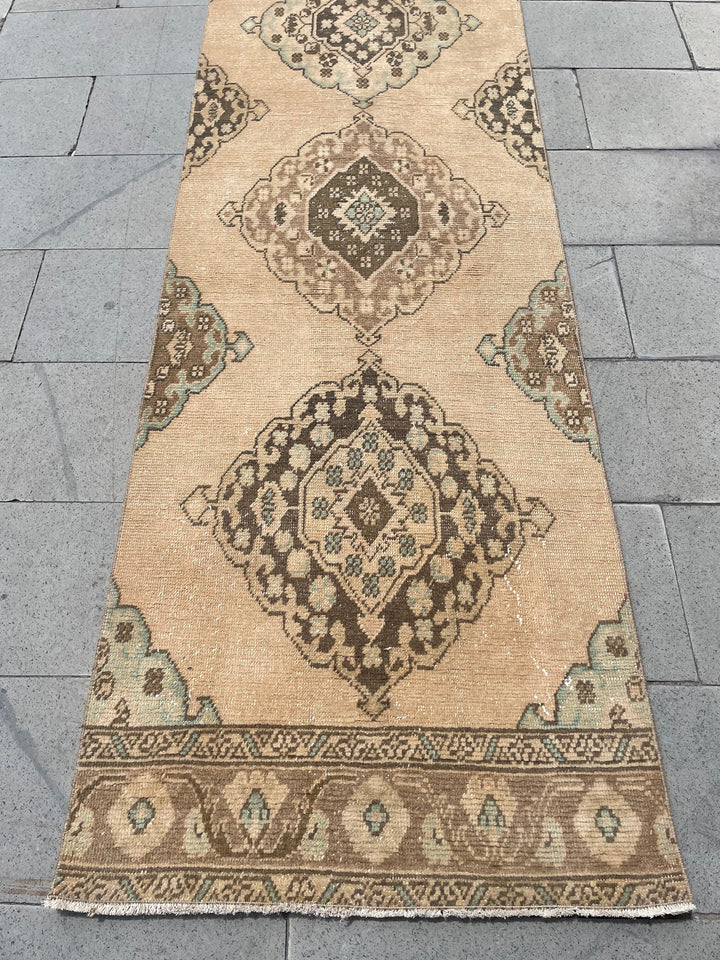 Beige Turkish Runner Rug 2' 9" x 24' 3" Hand-Knotted close-up