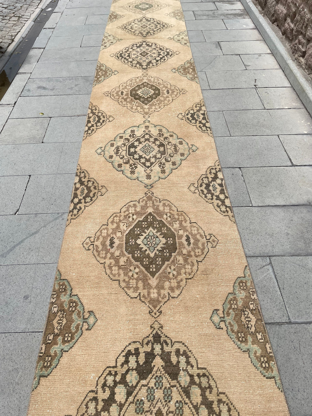 Beige Turkish Runner Rug 2' 9" x 24' 3" Hand-Knotted field