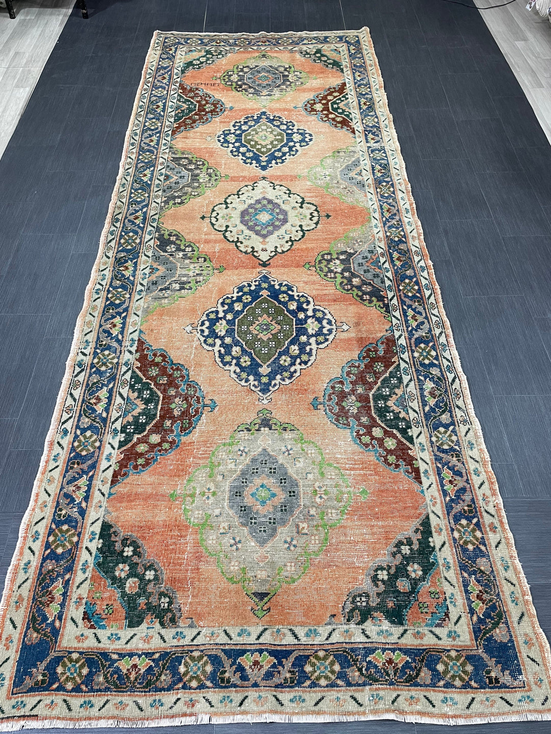 Beige Turkish Runner Rug 4' 9" x 12' 11" Hand-Knotted view 9
