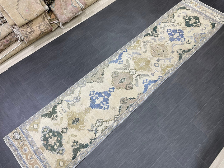 Blue Turkish Runner Rug 2' 11" x 12' 11" Hand-Knotted | No. WR98876
