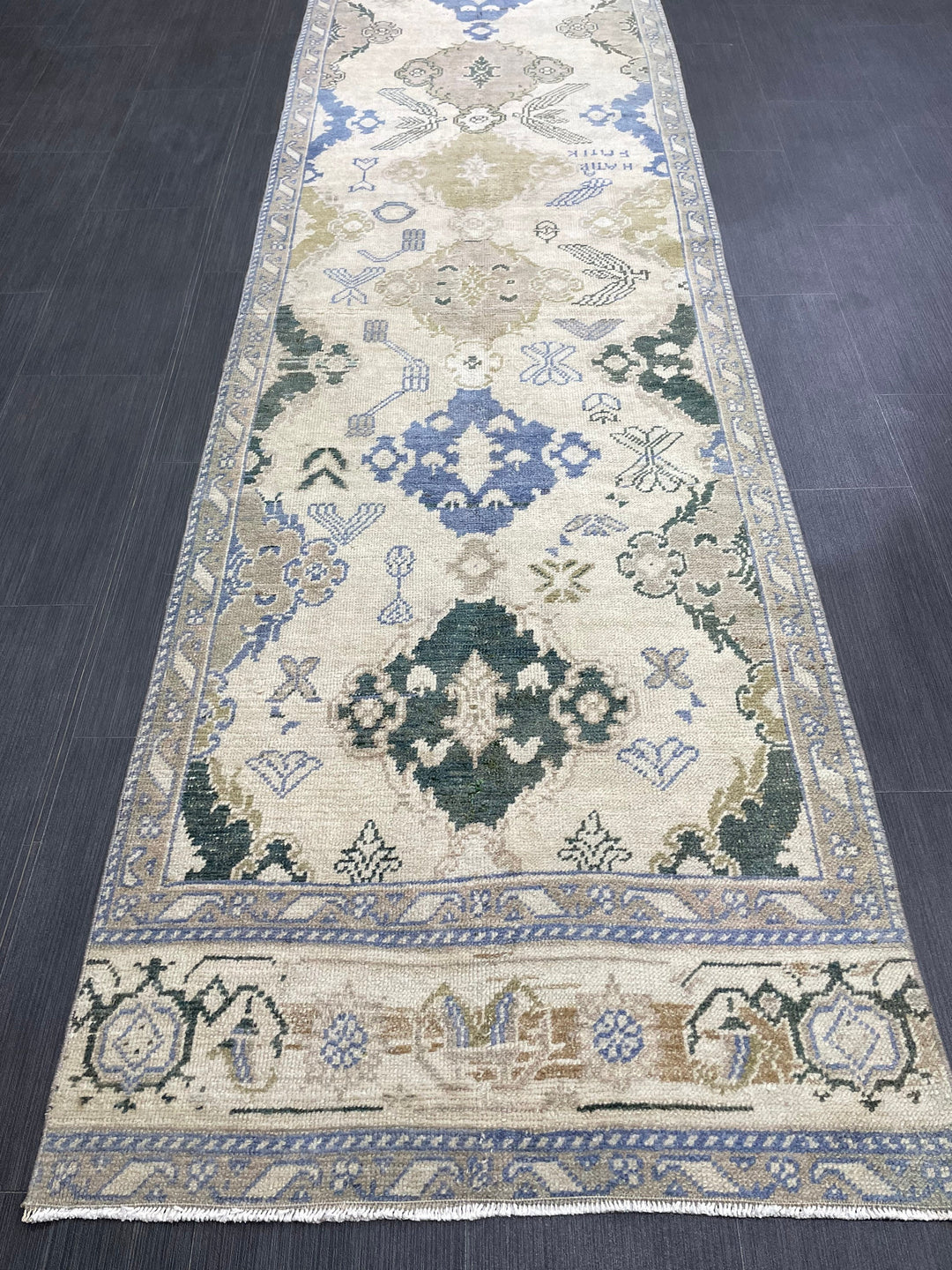 Blue Turkish Runner Rug 2' 11" x 12' 11" Hand-Knotted | No. WR98876