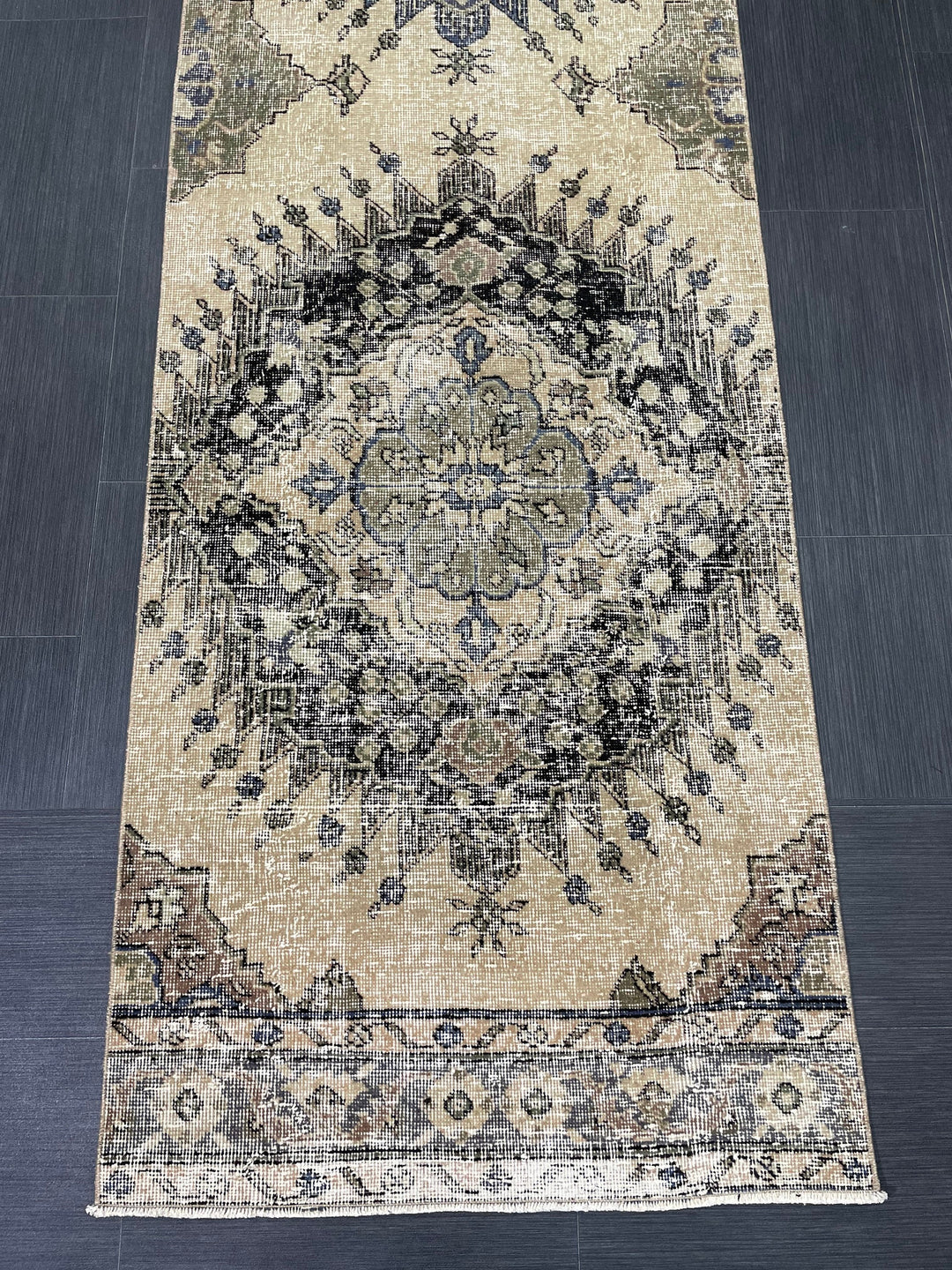 Beige Turkish Runner Rug 2' 9" x 13' 1" Hand-Knotted texture