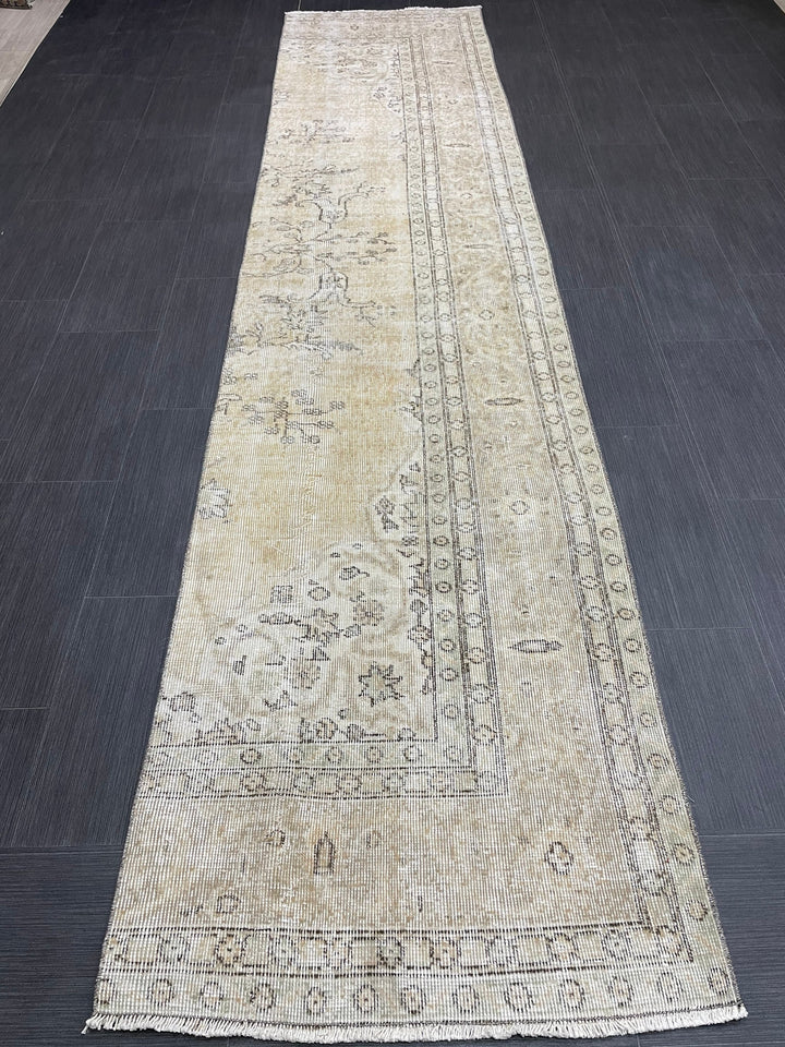 Beige Turkish Runner Rug 2' 6" x 11' 6" Hand-Knotted reverse