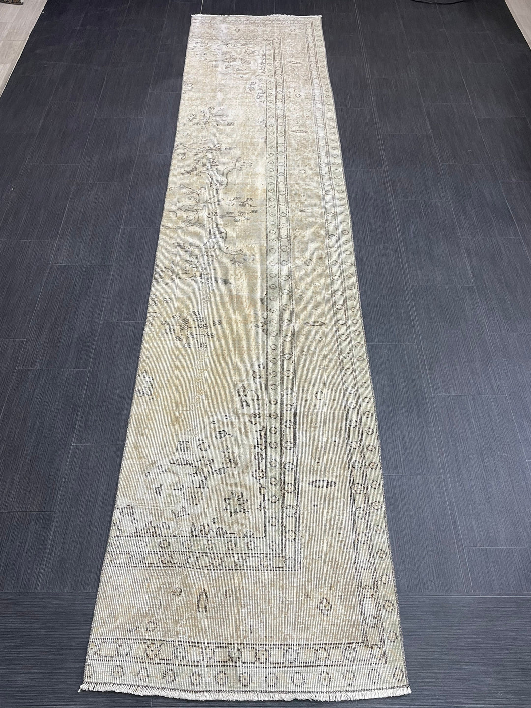 Beige Turkish Runner Rug 2' 6" x 11' 6" Hand-Knotted field