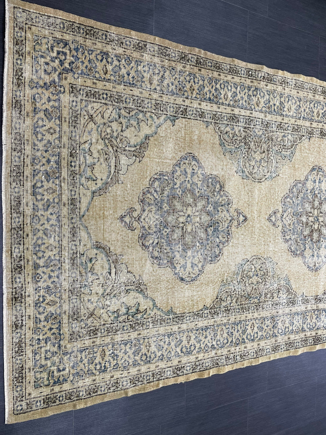 Beige Turkish Runner Rug 5' x 12' 11" Hand-Knotted close-up