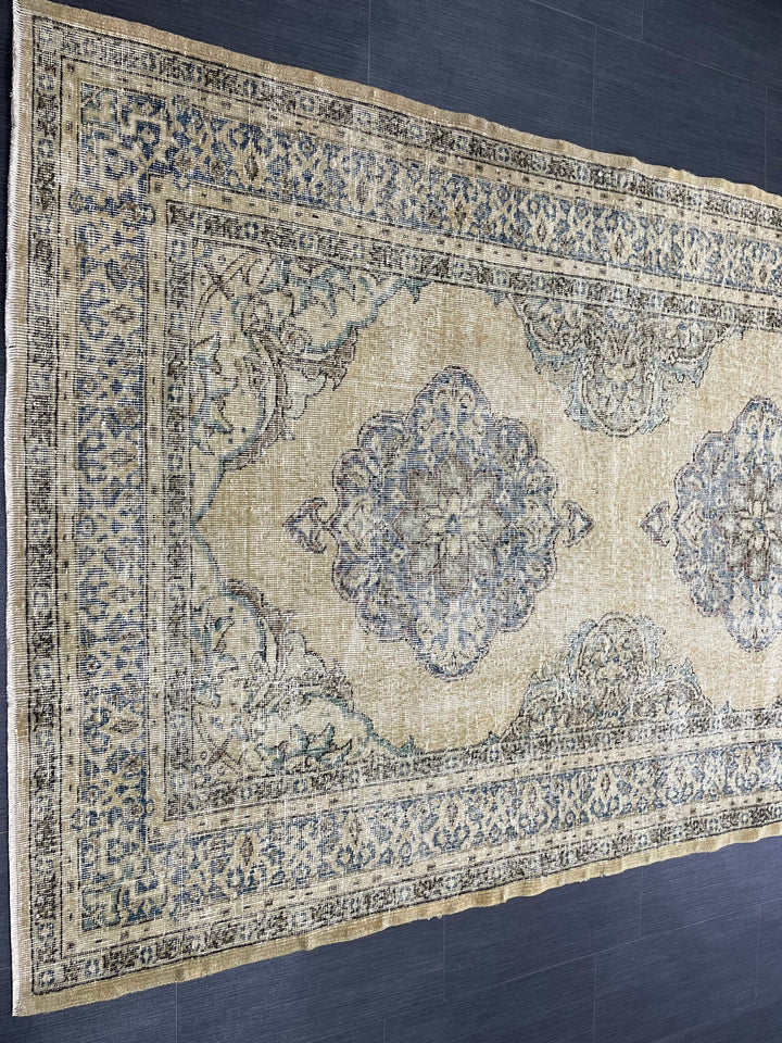 Beige Turkish Runner Rug 5' x 12' 11" Hand-Knotted close-up