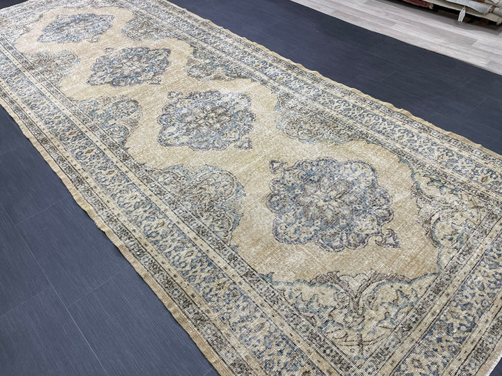 Beige Turkish Runner Rug 5' x 12' 11" Hand-Knotted reverse