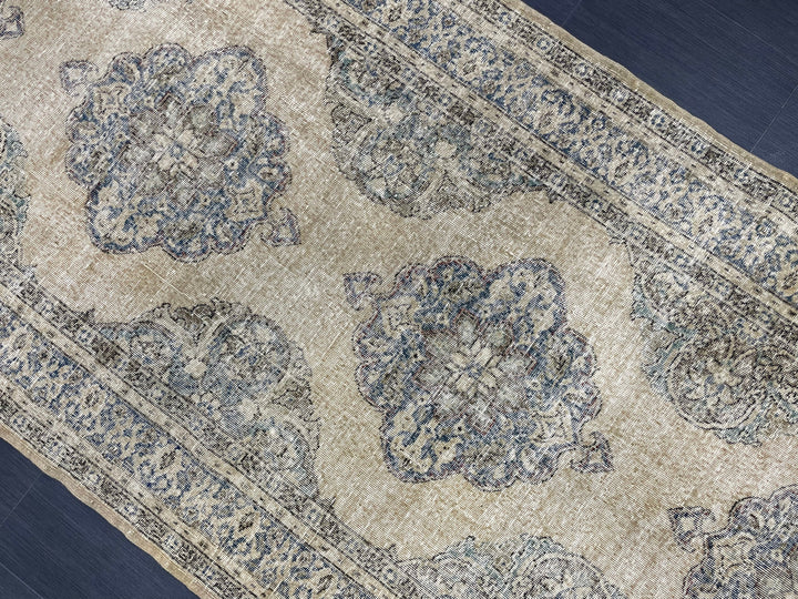 Beige Turkish Runner Rug 4' 10" x 13' Hand-Knotted field