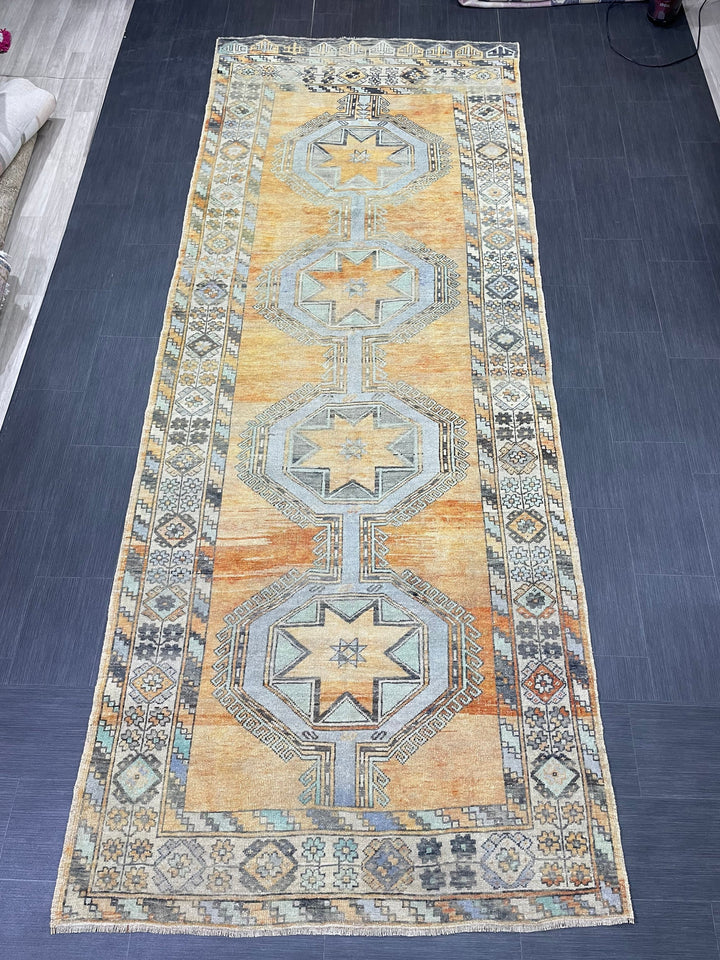 Turkish Runner Rug 4' 11" x 12' 7" Hand-Knotted pattern