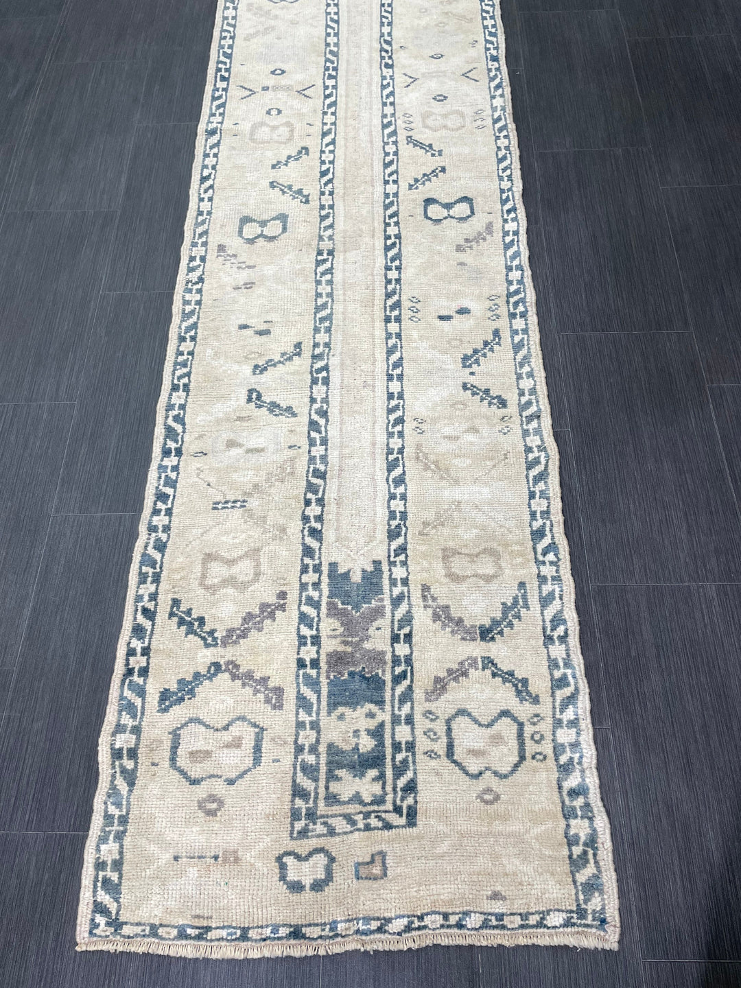 Beige Turkish Runner Rug 2' 4" x 11' 8" Hand-Knotted texture