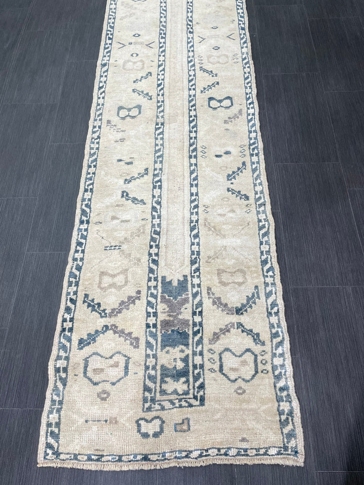 Beige Turkish Runner Rug 2' 4" x 11' 8" Hand-Knotted texture