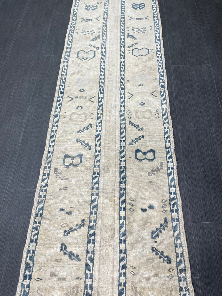 Beige Turkish Runner Rug 2' 4" x 11' 8" Hand-Knotted border
