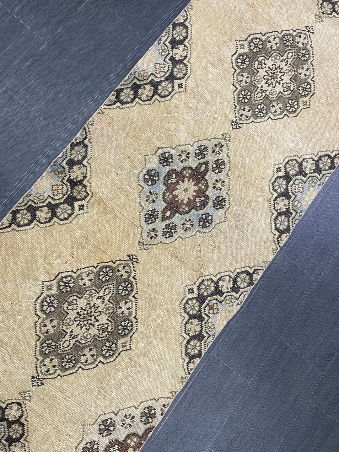 Beige Turkish Runner Rug 3' x 11' 3" Hand-Knotted close-up
