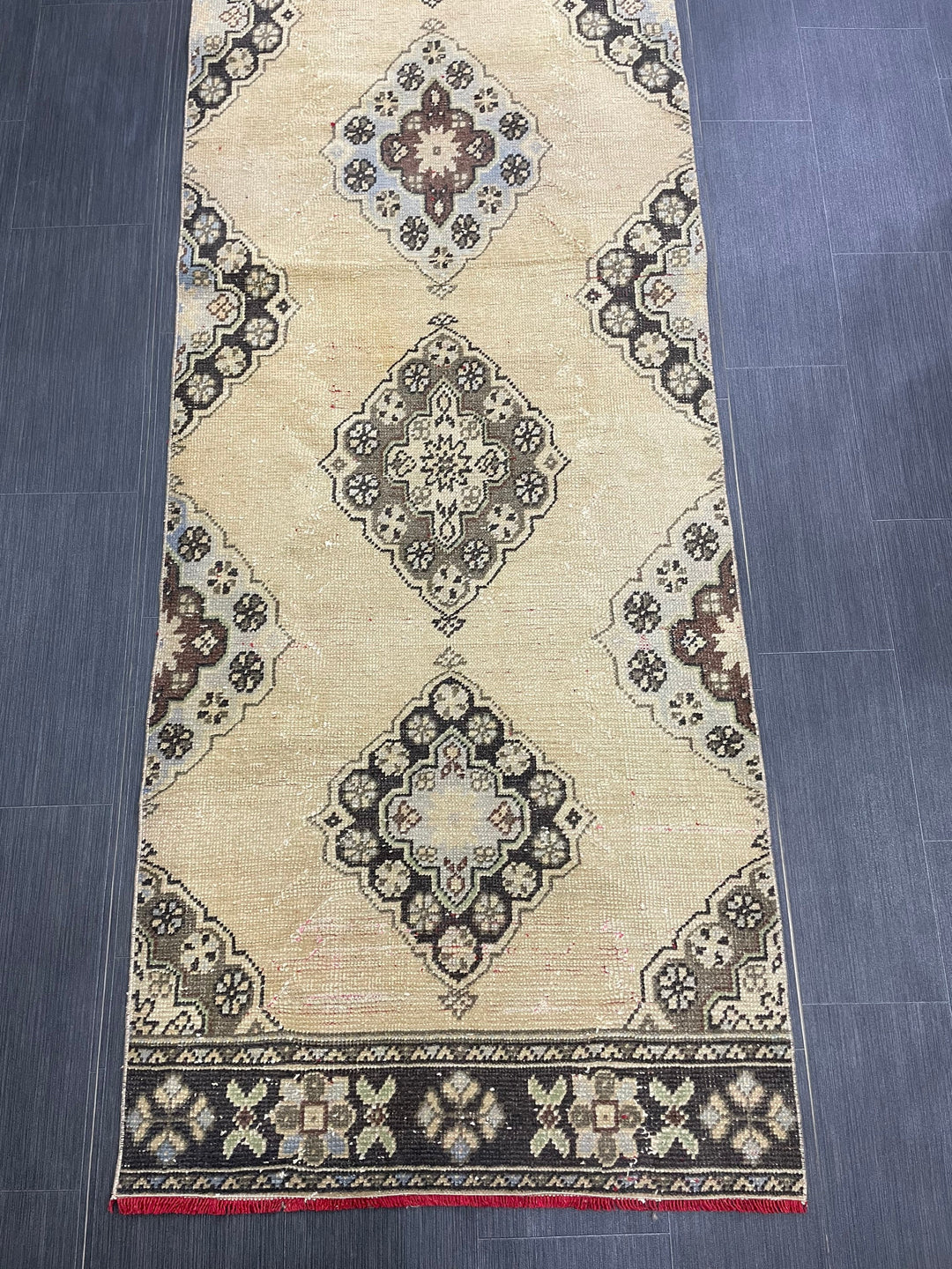 Beige Turkish Runner Rug 3' x 11' 3" Hand-Knotted field