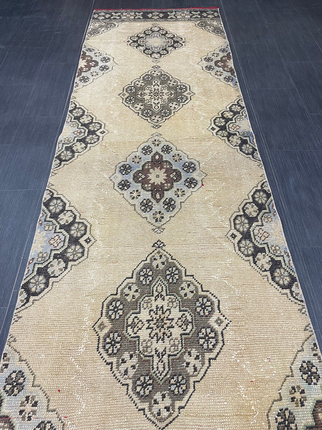 Beige Turkish Runner Rug 3' x 11' 3" Hand-Knotted reverse