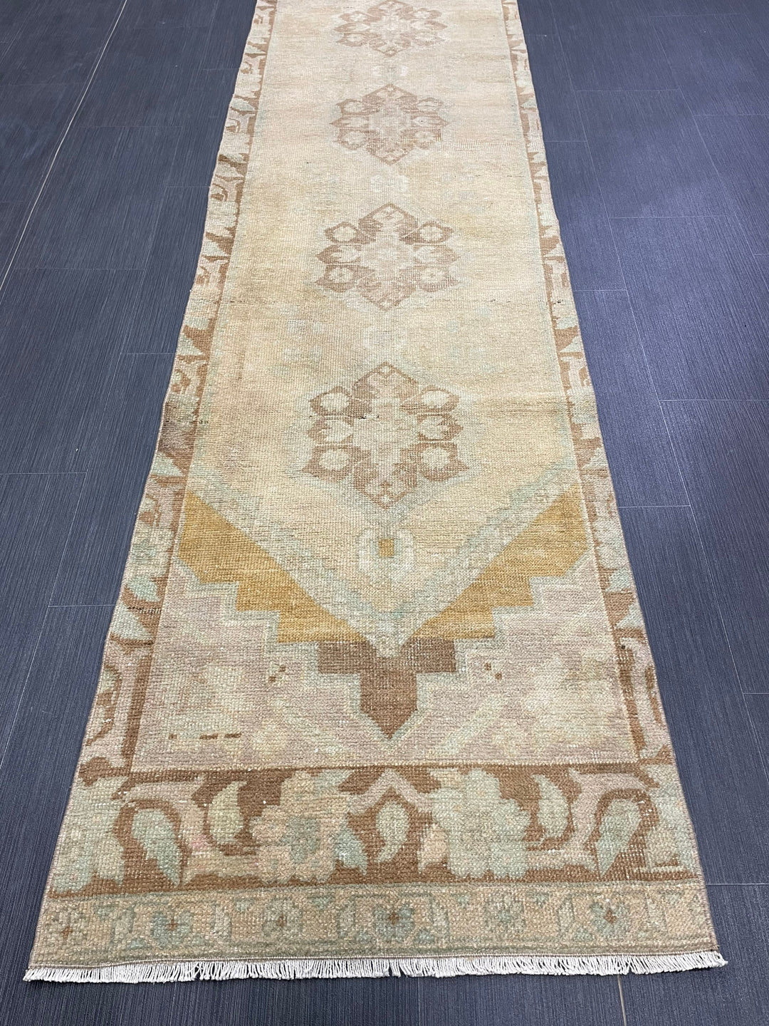 Turkish Runner Rug 2' 4" x 10' 11" Hand-Knotted reverse