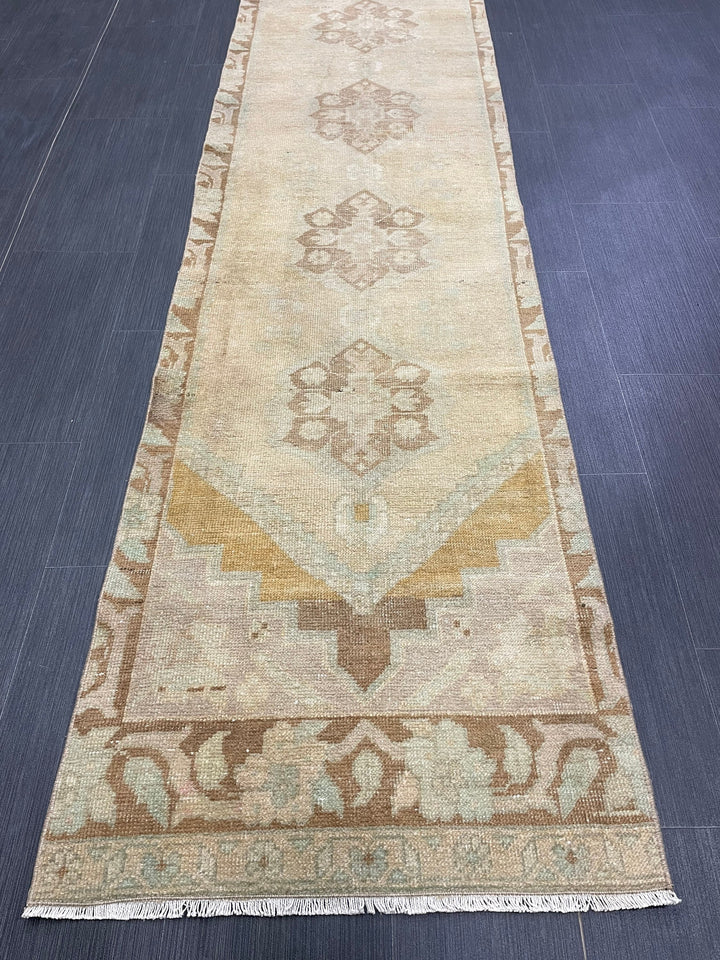 Turkish Runner Rug 2' 4" x 10' 11" Hand-Knotted reverse