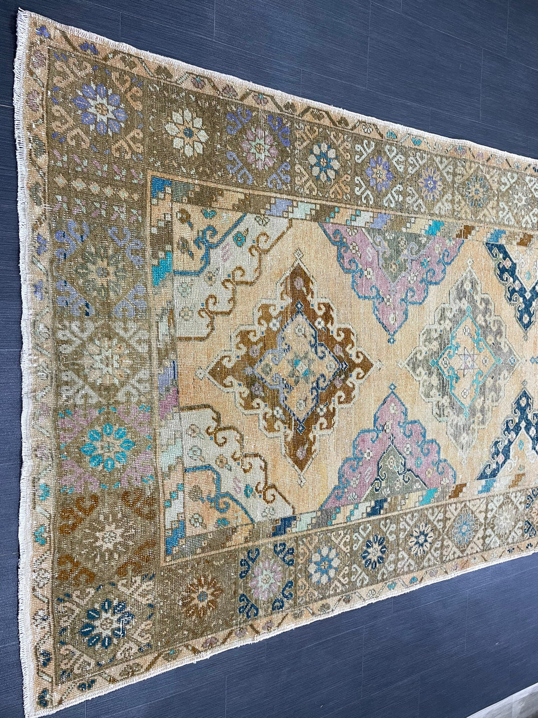 Beige Turkish Runner Rug 5' x 13' 2" Hand-Knotted close-up