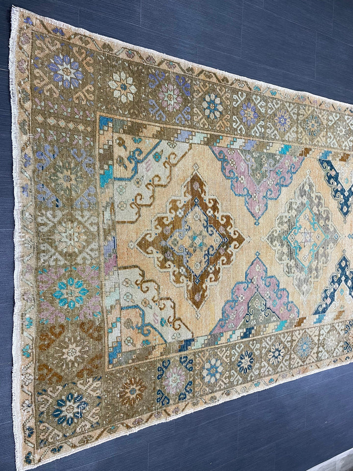 Beige Turkish Runner Rug 5' x 13' 2" Hand-Knotted close-up