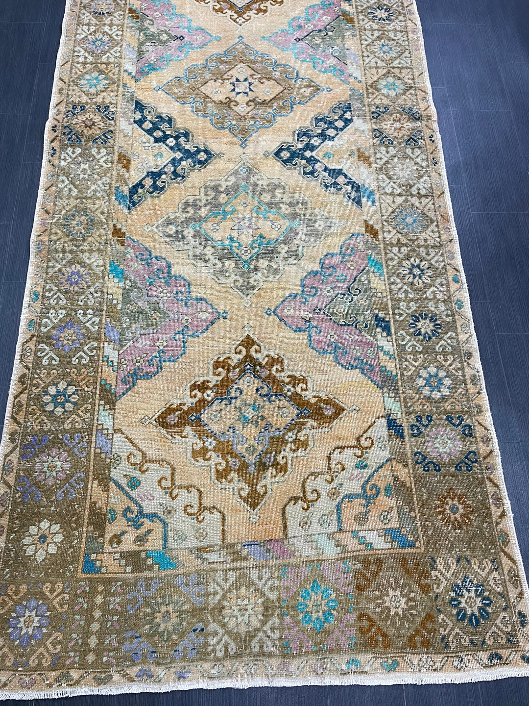 Beige Turkish Runner Rug 5' x 13' 2" Hand-Knotted texture