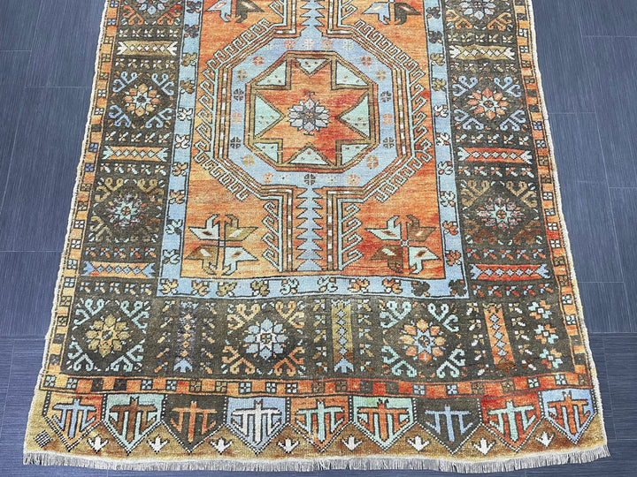 Beige Turkish Runner Rug 4' 3" x 11' 3" Hand-Knotted field