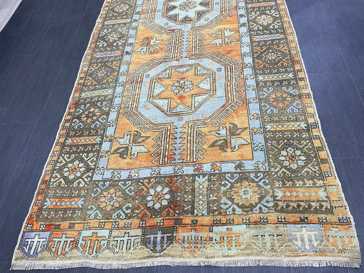 Beige Turkish Runner Rug 4' 3" x 11' 3" Hand-Knotted reverse