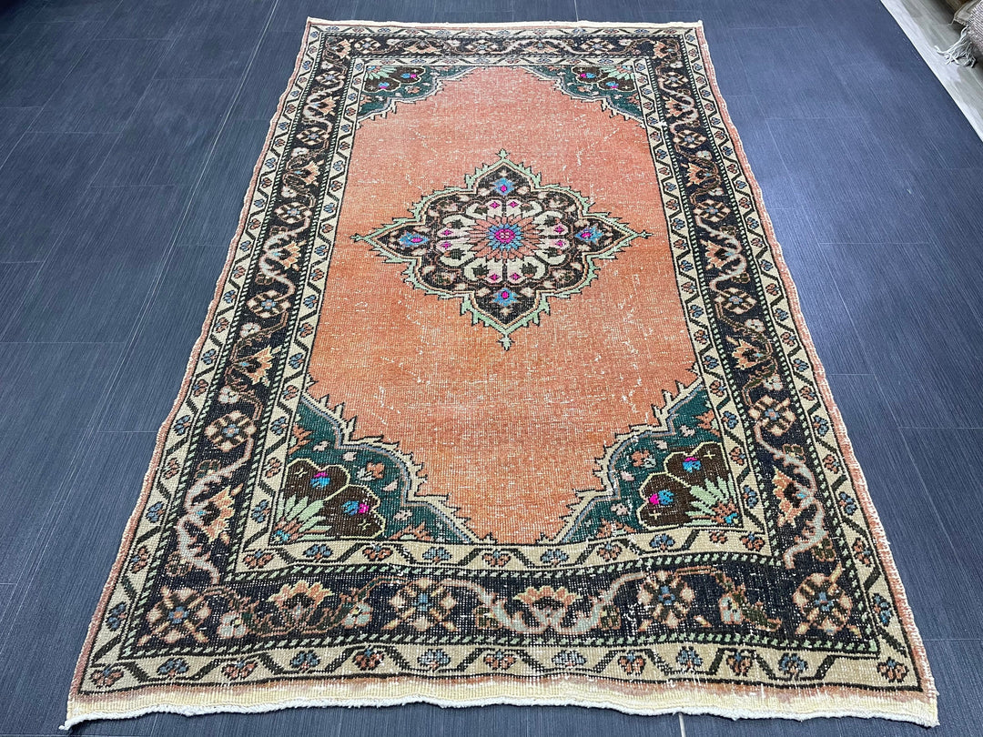 Beige Turkish Oushak Rug 3' 11" x 7' 2" Hand-Knotted