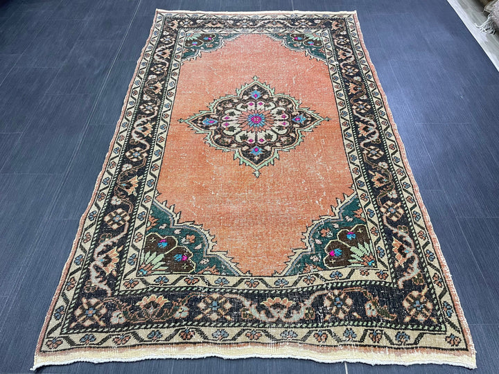Beige Turkish Oushak Rug 3' 11" x 7' 2" Hand-Knotted
