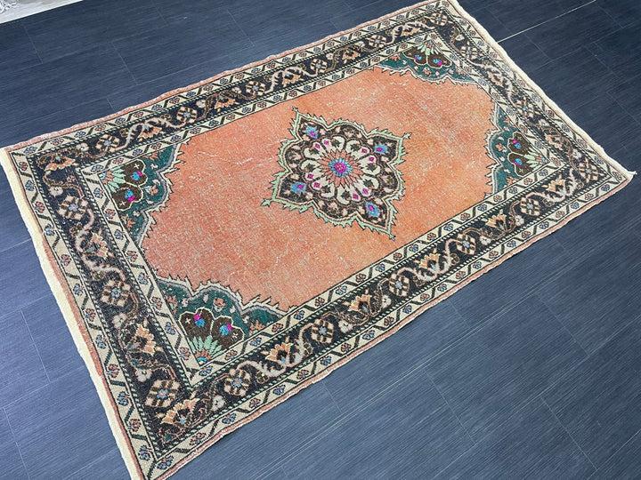 Beige Turkish Oushak Rug 3' 11" x 7' 2" Hand-Knotted field