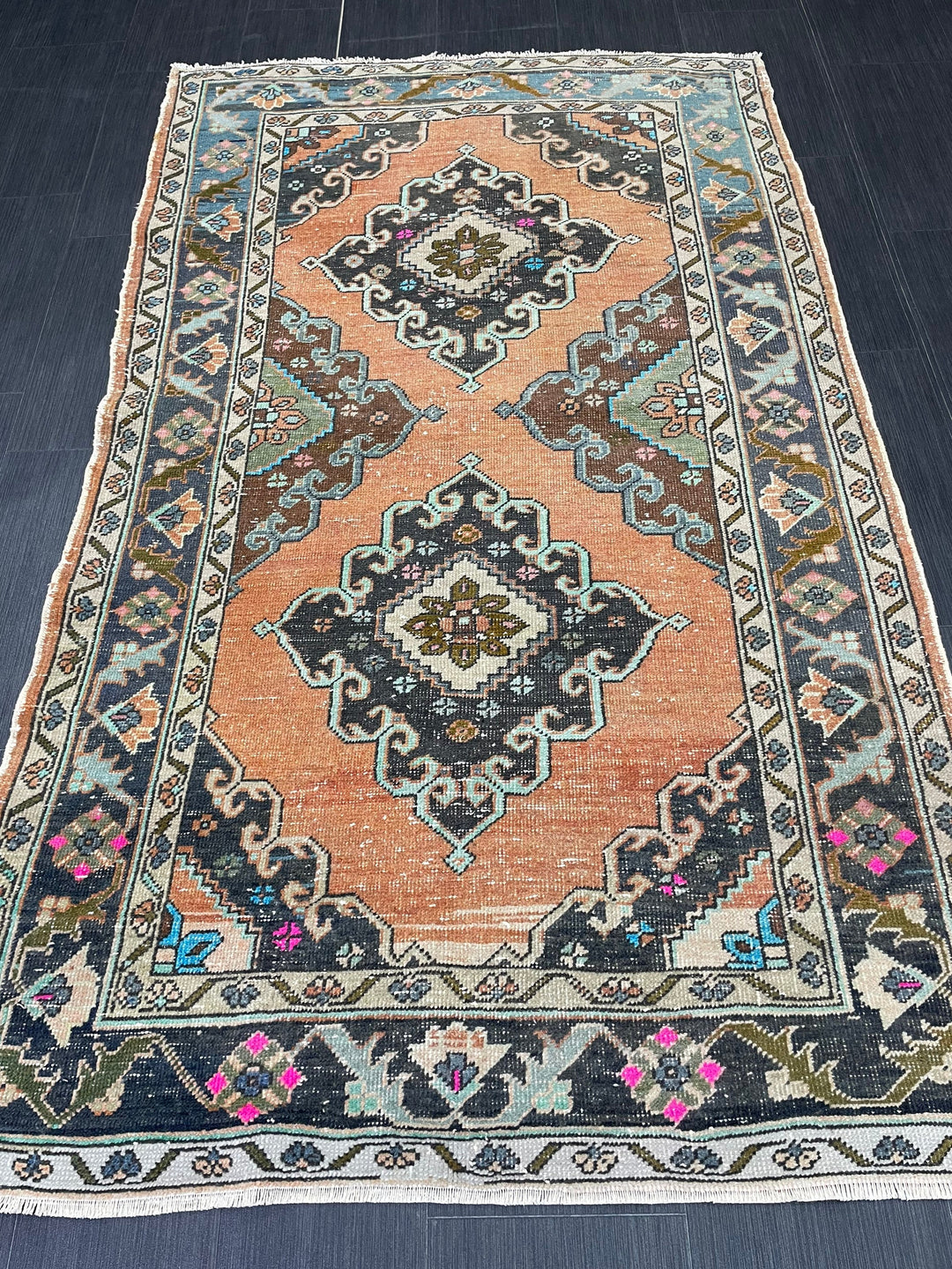 Beige Turkish Oushak Rug 3' 11" x 6' 6" Hand-Knotted field