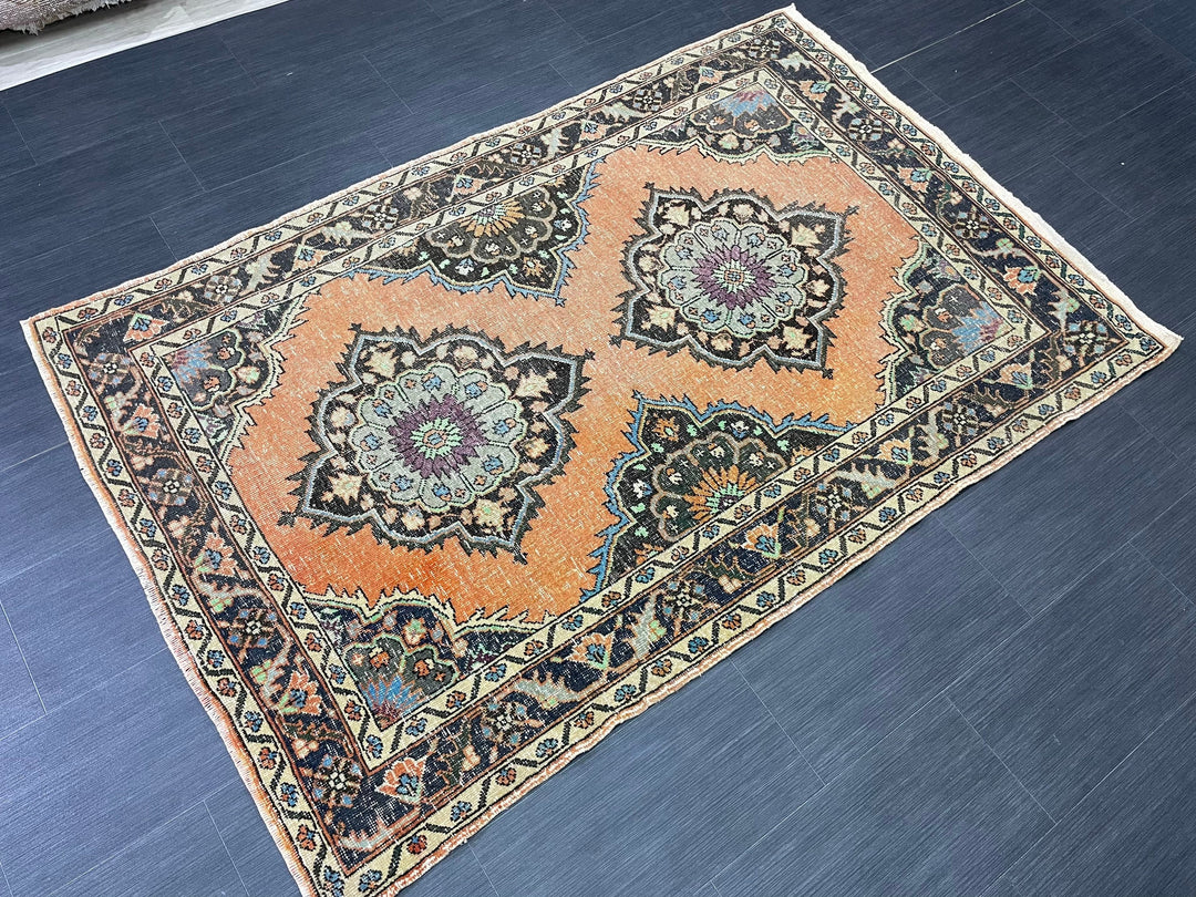 Beige Turkish Oushak Rug 4' 2" x 6' 6" Hand-Knotted