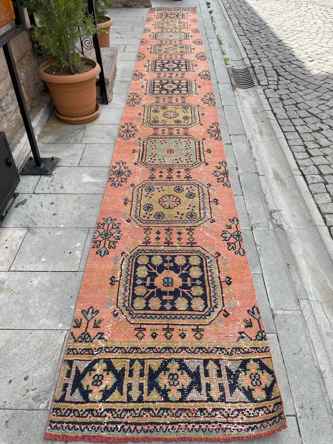 Beige Turkish Runner Rug 2' 7" x 21' 1" Hand-Knotted close-up