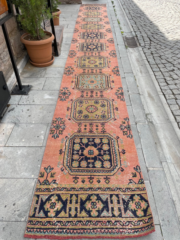 Beige Turkish Runner Rug 2' 7" x 21' 1" Hand-Knotted close-up