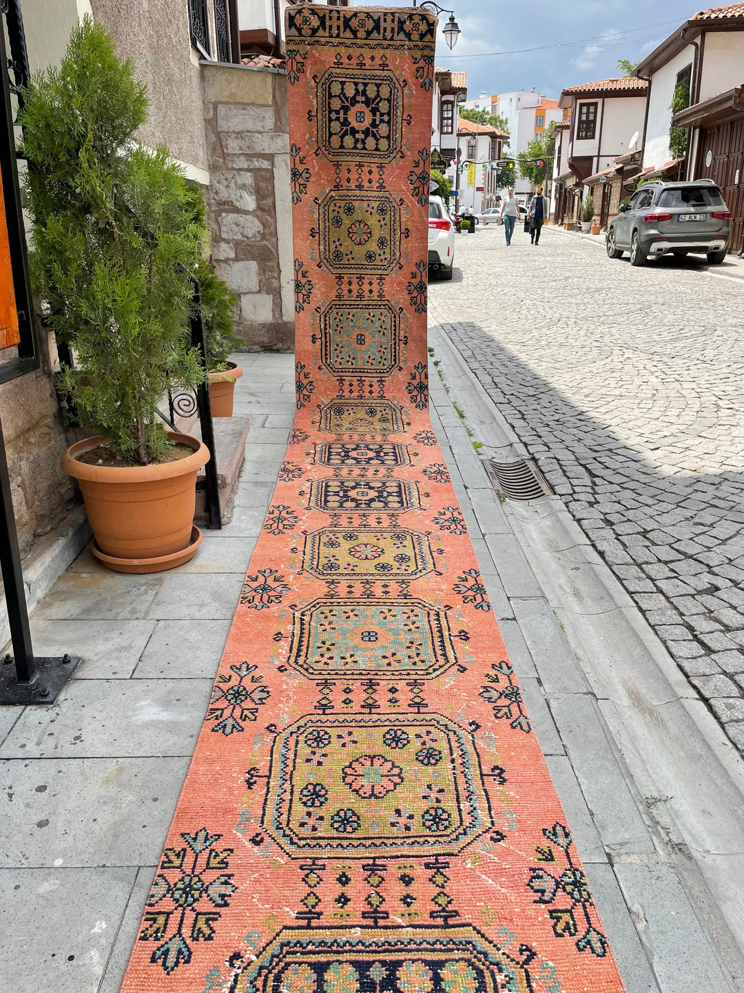 Beige Turkish Runner Rug 2' 7" x 21' 1" Hand-Knotted pattern