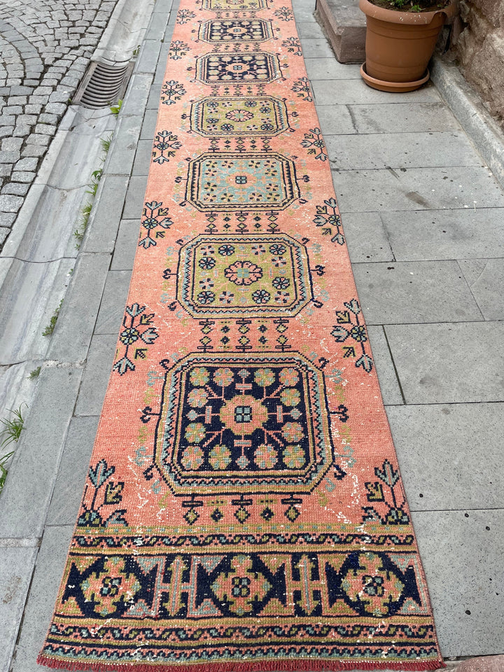 Beige Turkish Runner Rug 2' 7" x 21' 1" Hand-Knotted border