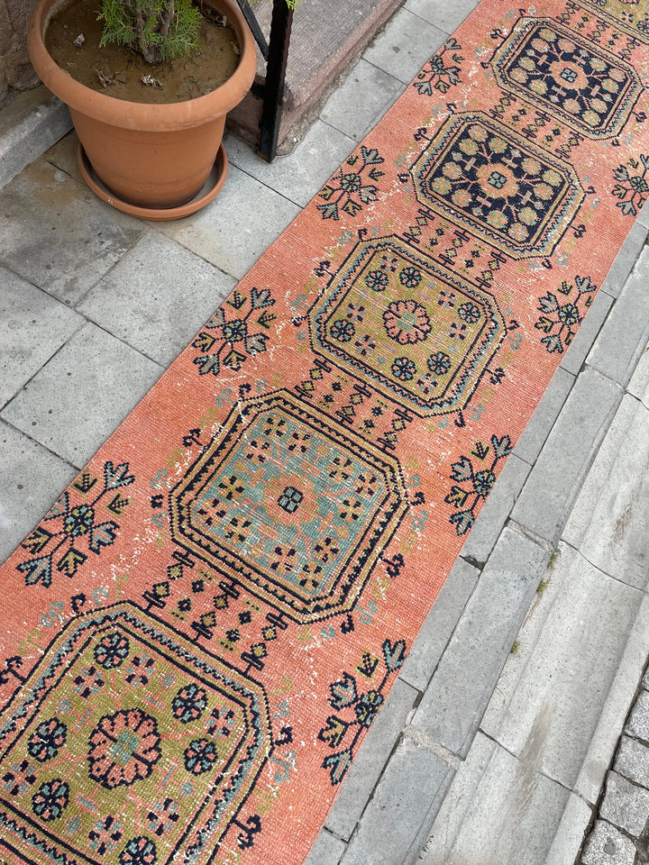 Beige Turkish Runner Rug 2' 7" x 21' 1" Hand-Knotted reverse
